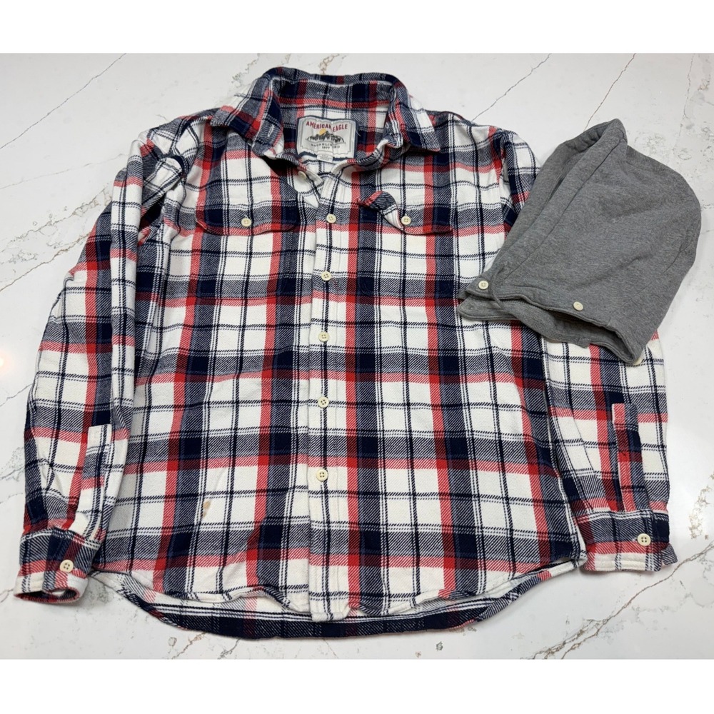 American Eagle Plaid Flannel Shirt Long Sleeve Button Up Men's Size M